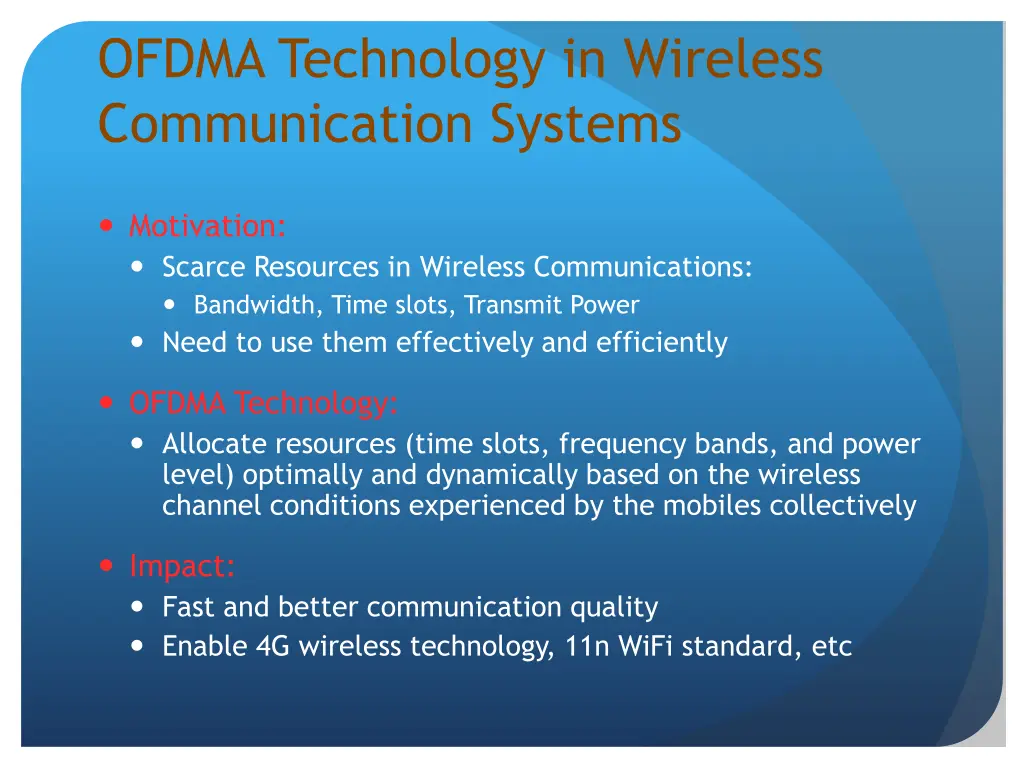 ofdma technology in wireless communication systems