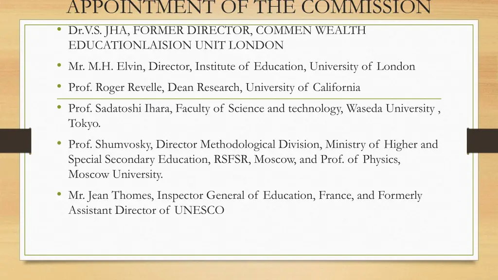 appointment of the commission dr v s jha former