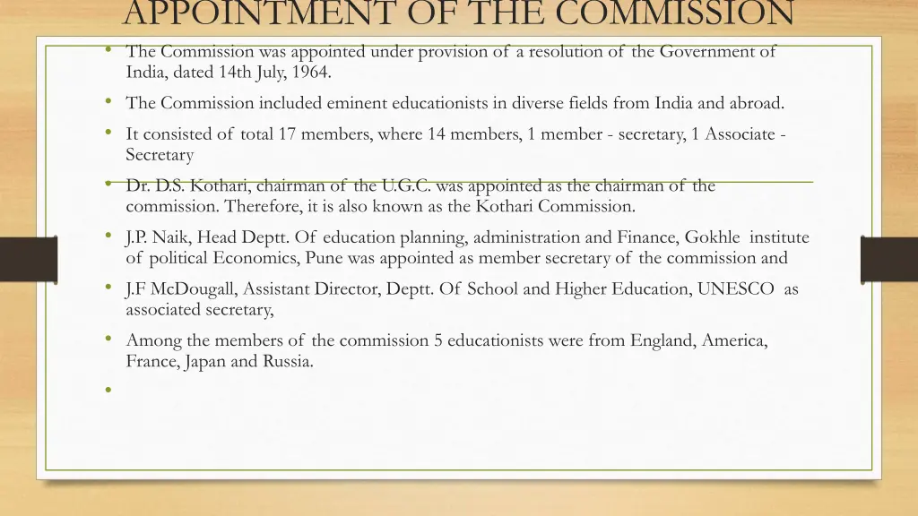 appointment of the commission the commission