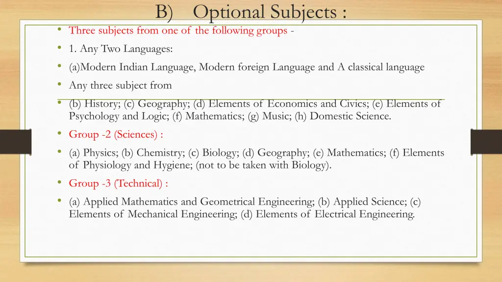 b optional subjects