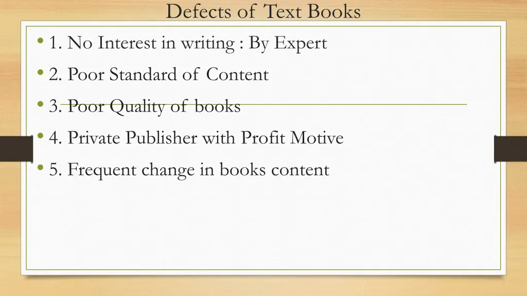 defects of text books