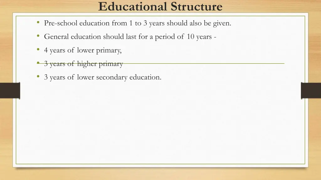 educational structure pre school education from