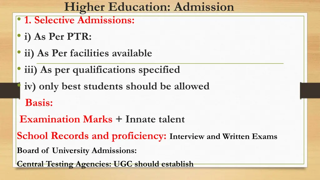 higher education admission 1 selective admissions