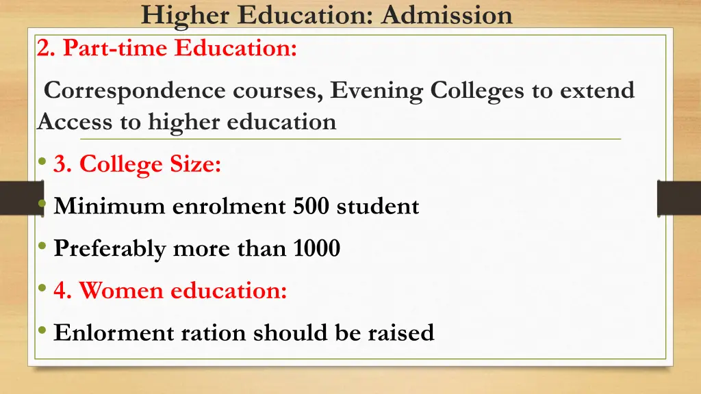 higher education admission 2 part time education