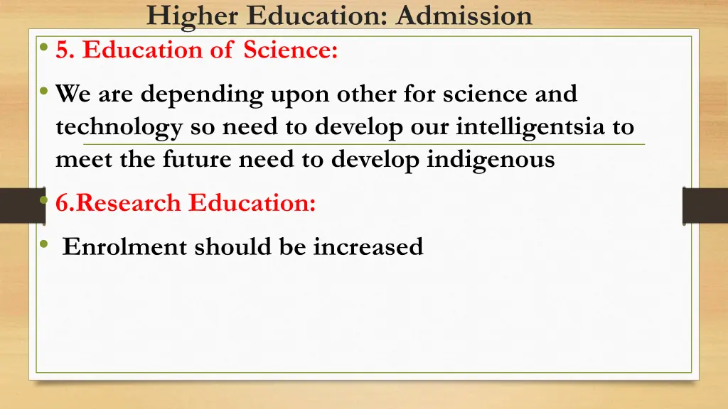 higher education admission 5 education of science