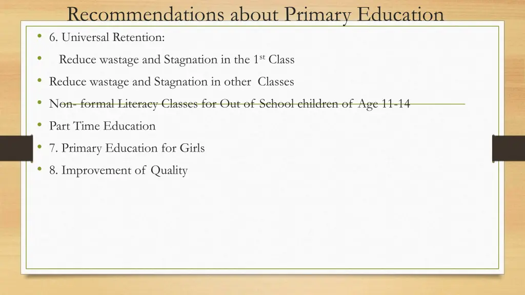 recommendations about primary education 1