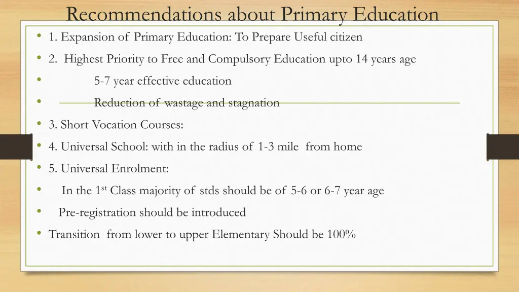 recommendations about primary education