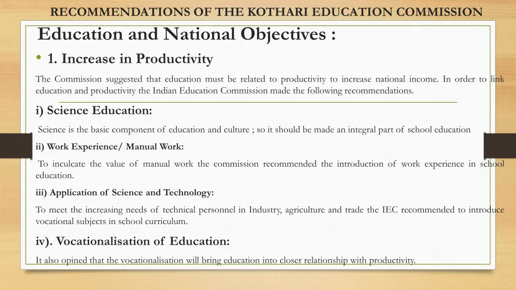 recommendations of the kothari education 1