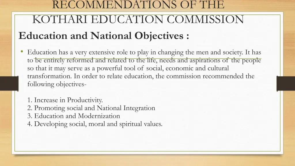 recommendations of the kothari education