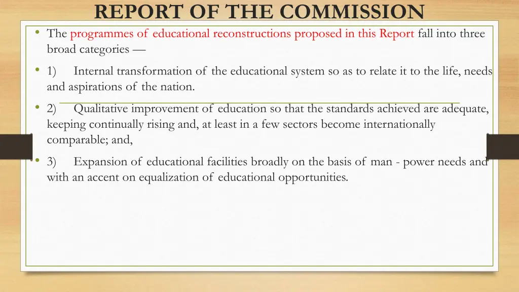 report of the commission the programmes