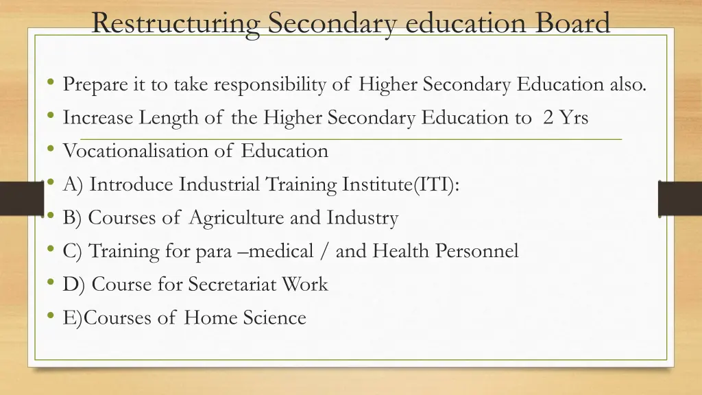 restructuring secondary education board