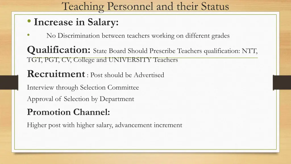 teaching personnel and their status increase