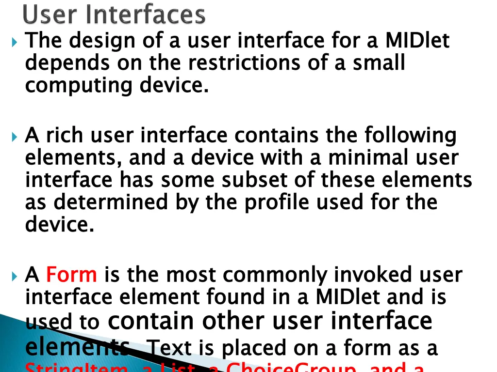 the design of a user interface for a depends