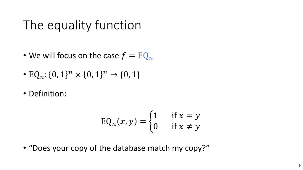 the equality function