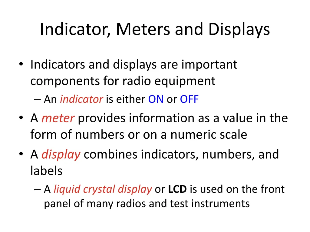 indicator meters and displays