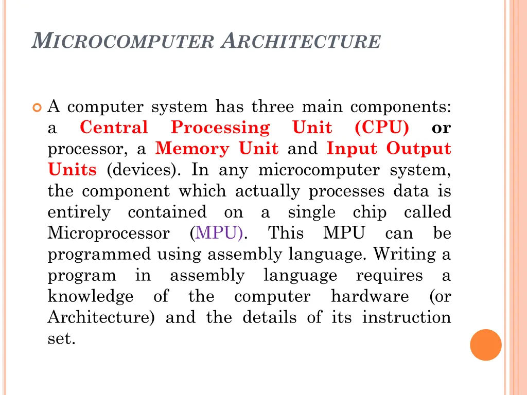 m icrocomputer a rchitecture