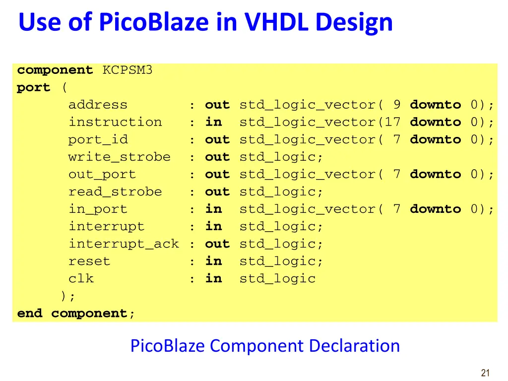 use of picoblaze in vhdl design