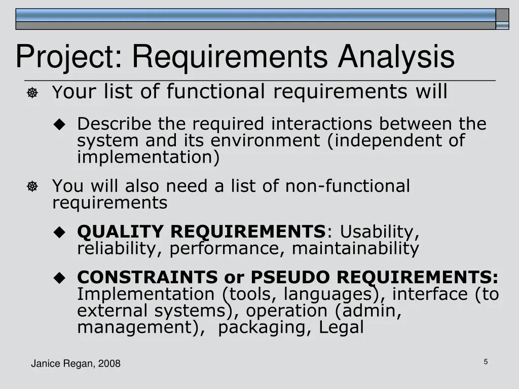 project requirements analysis y our list
