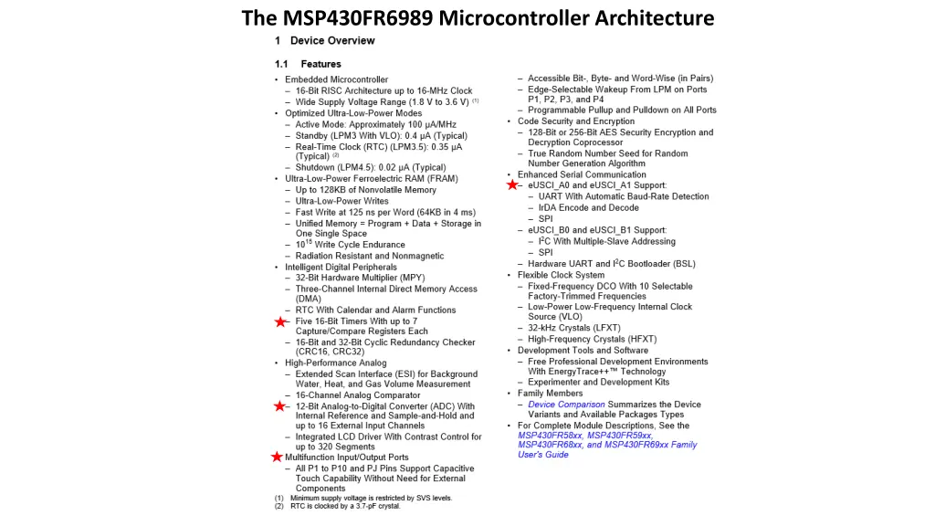the msp430fr6989 microcontroller architecture