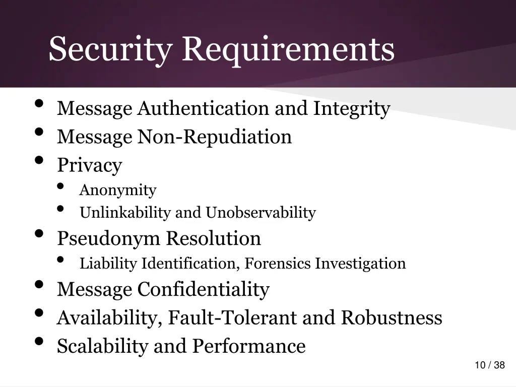 security requirements message authentication