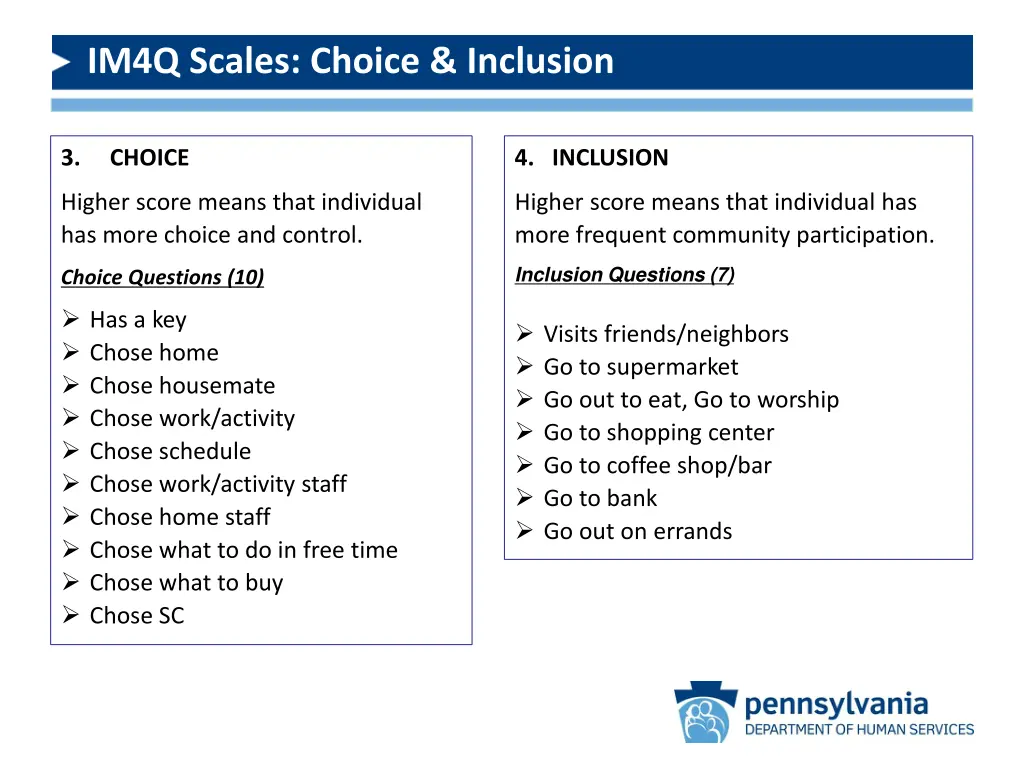 im4q scales choice inclusion