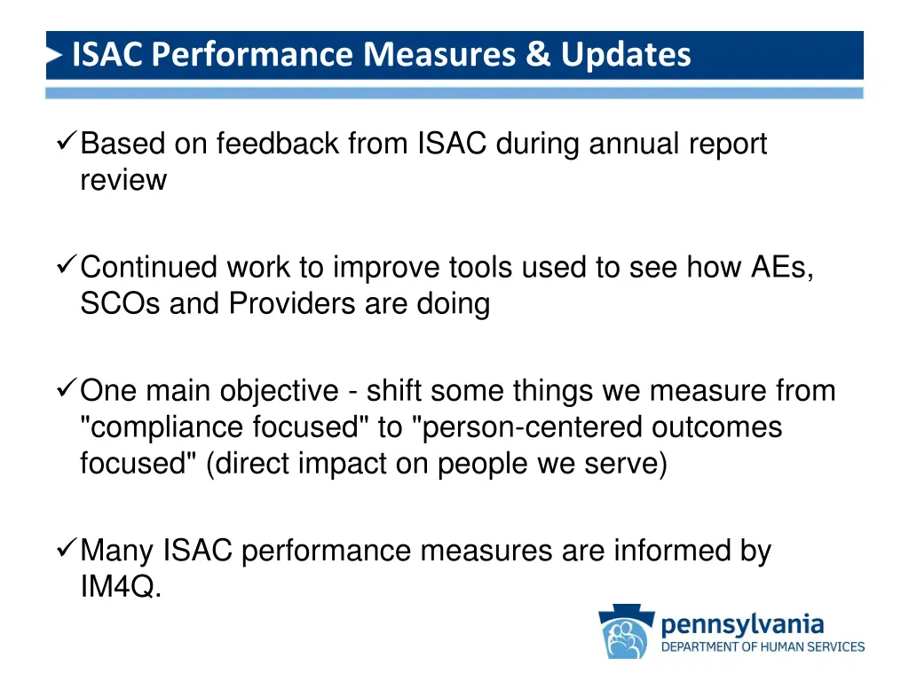 isac performance measures updates