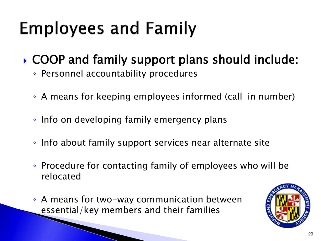 coop and family support plans should include