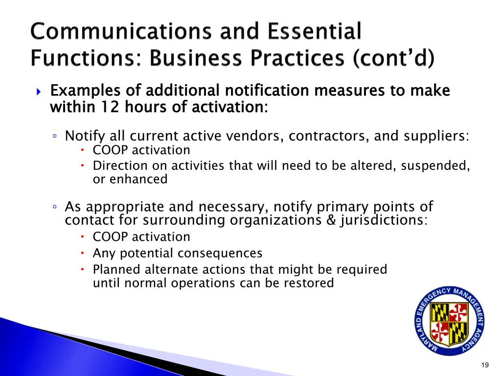 examples of additional notification measures