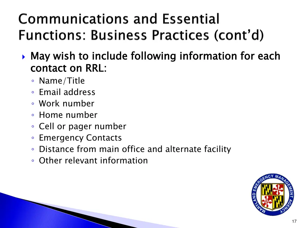may wish to include following information