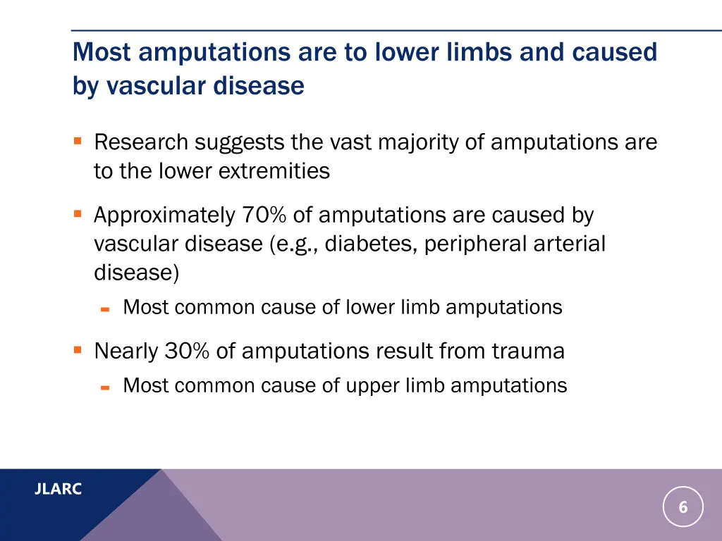most amputations are to lower limbs and caused