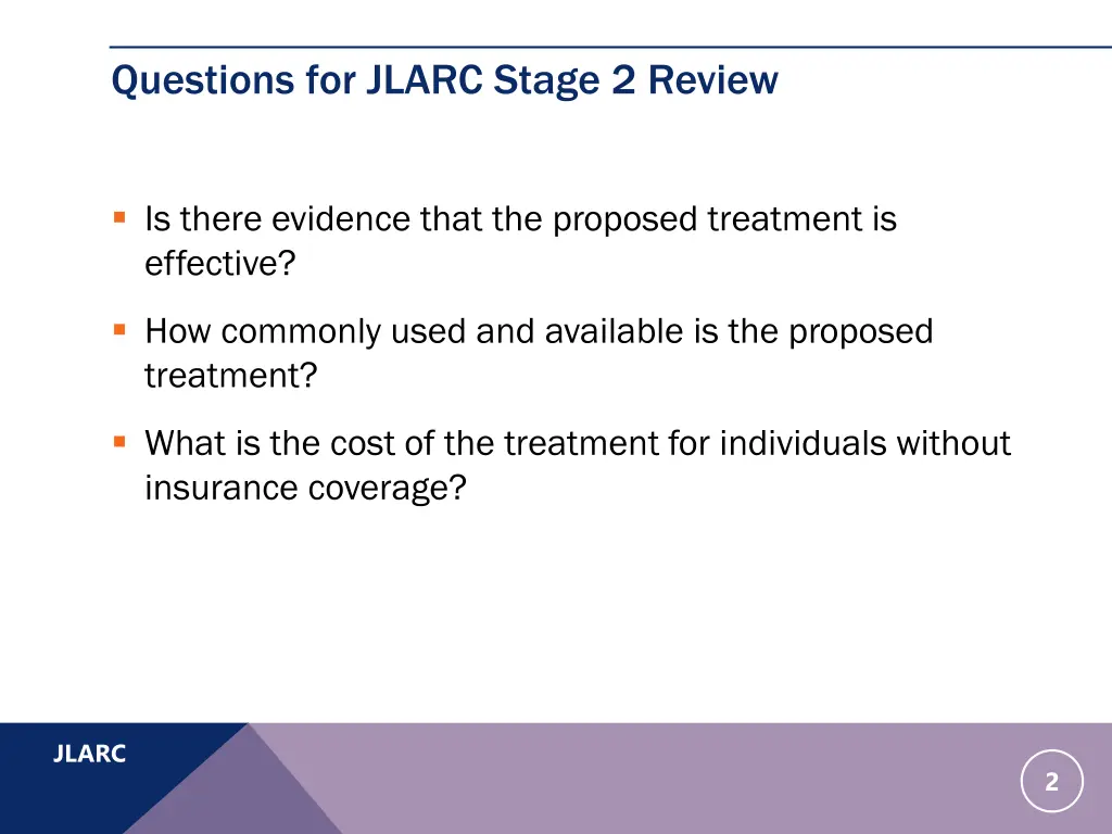 questions for jlarc stage 2 review