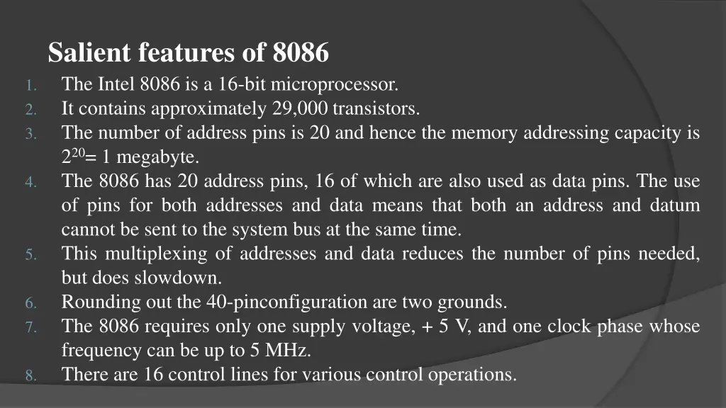 salient features of 8086 the intel 8086