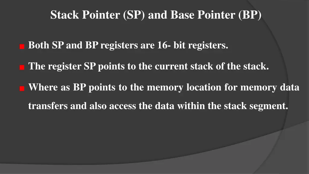 stack pointer sp and base pointer bp