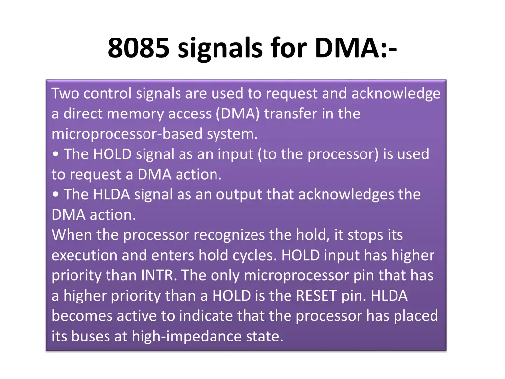 8085 signals for dma