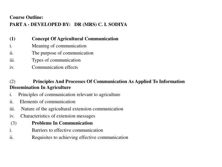course outline part a developed