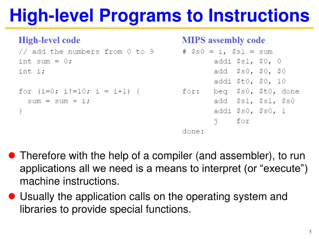 high level programs to instructions