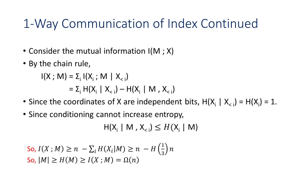 1 way communication of index continued