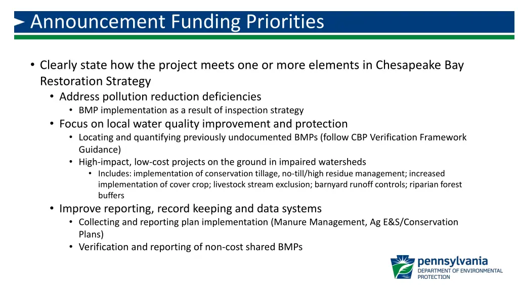 announcement funding priorities