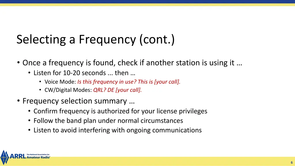 selecting a frequency cont