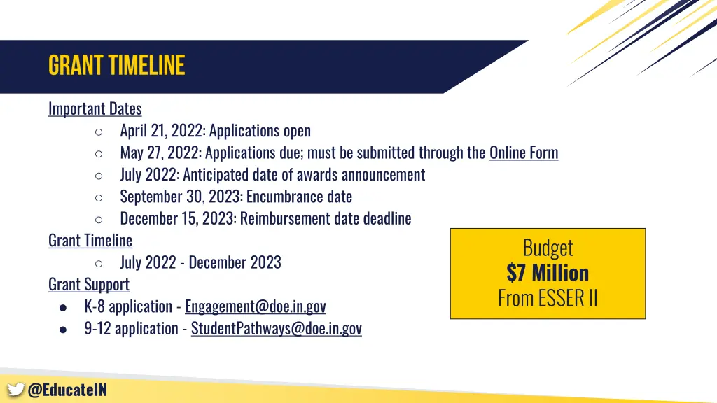important dates grant timeline grant support
