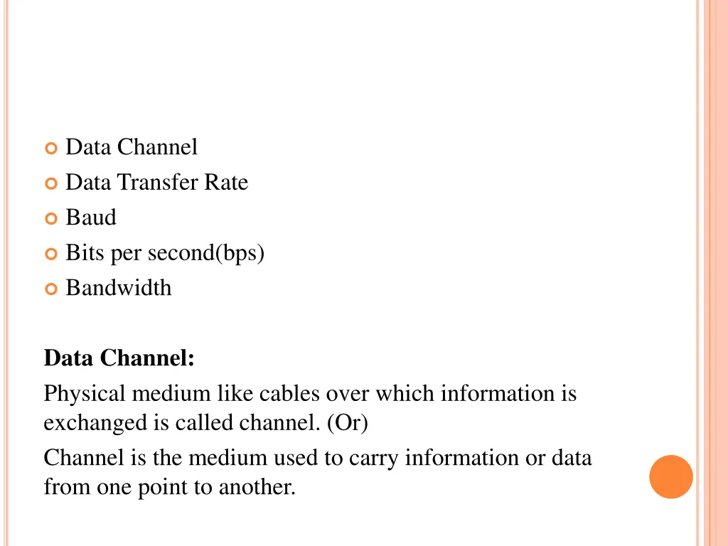 data channel data transfer rate baud bits