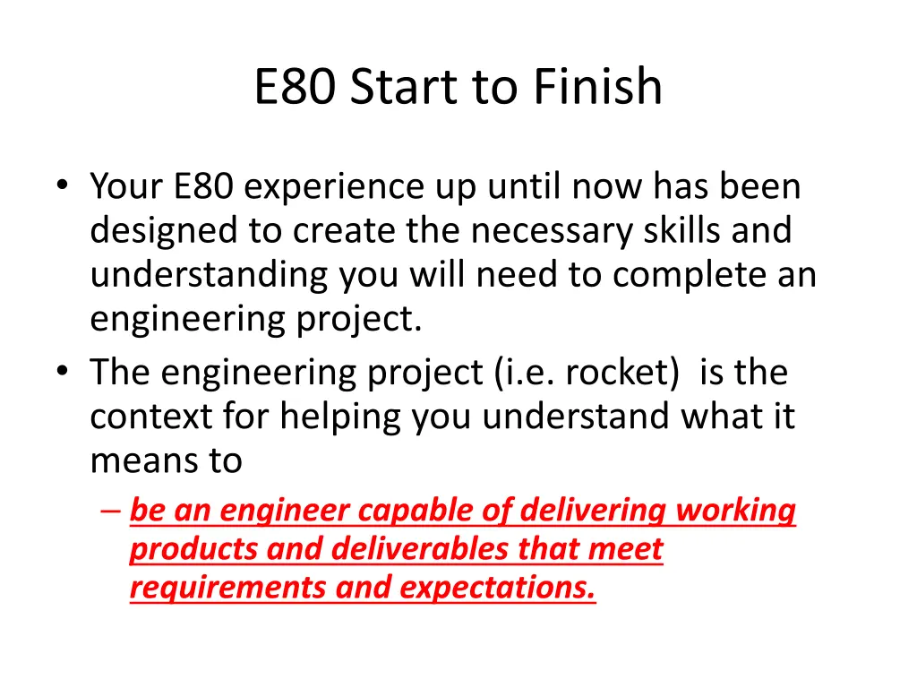 e80 start to finish