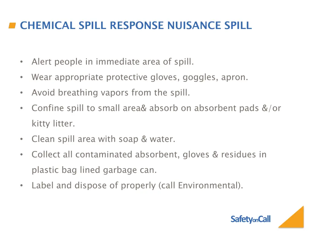 chemical spill response nuisance spill