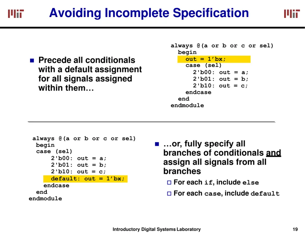 avoiding incomplete specification