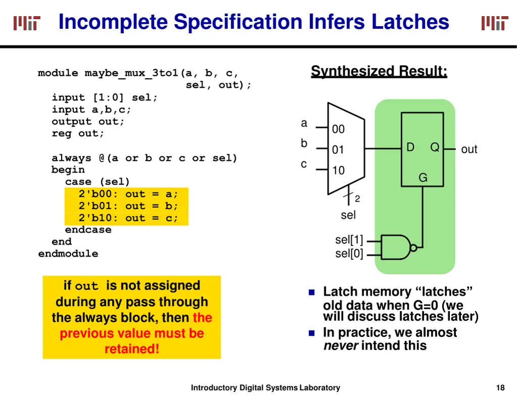 incomplete specification infers latches
