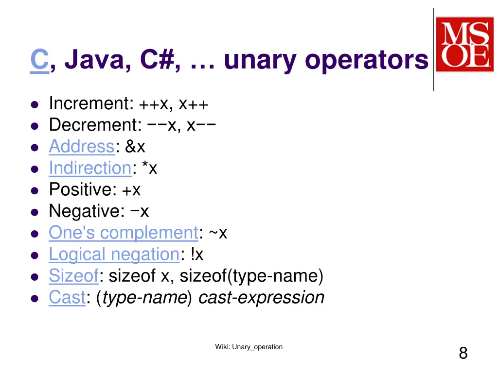 c java c unary operators