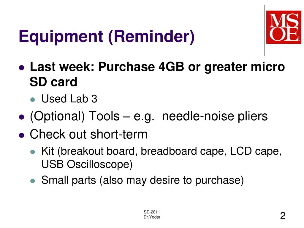 equipment reminder