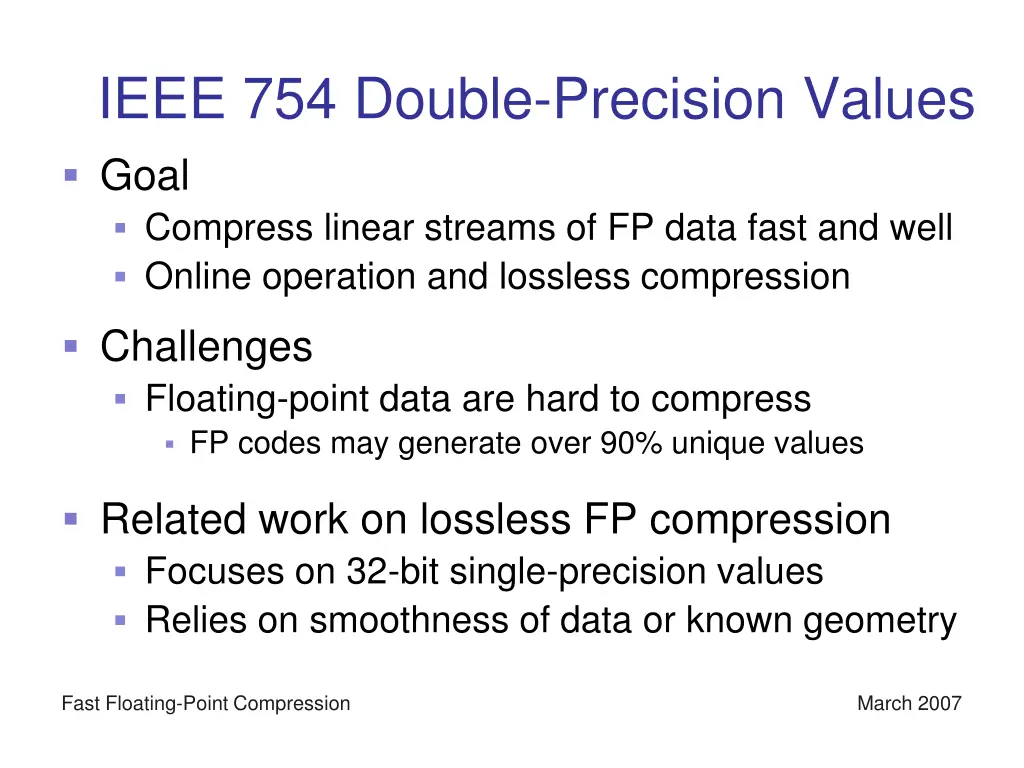 ieee 754 double precision values goal compress