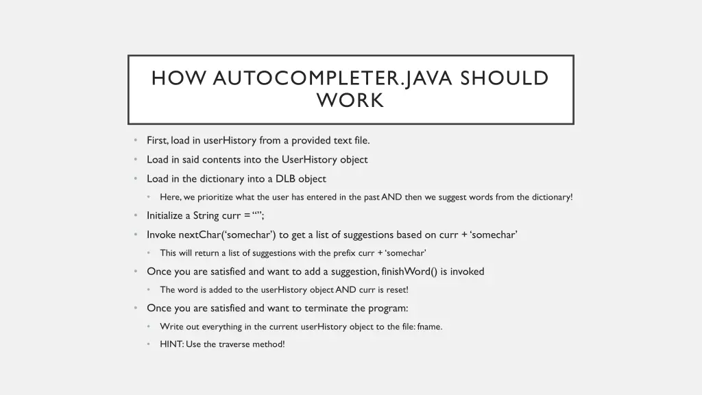 how autocompleter java should work