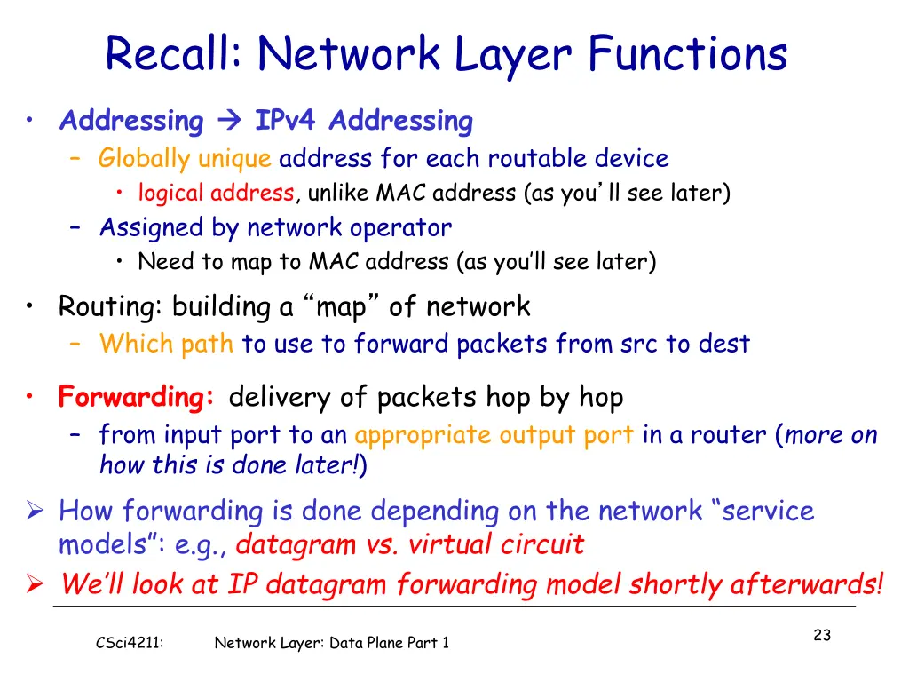 recall network layer functions